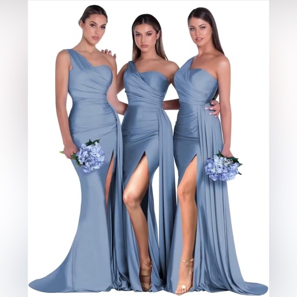 Square Neckline Floor-length Dress With Belt Dusty Blue main image 1